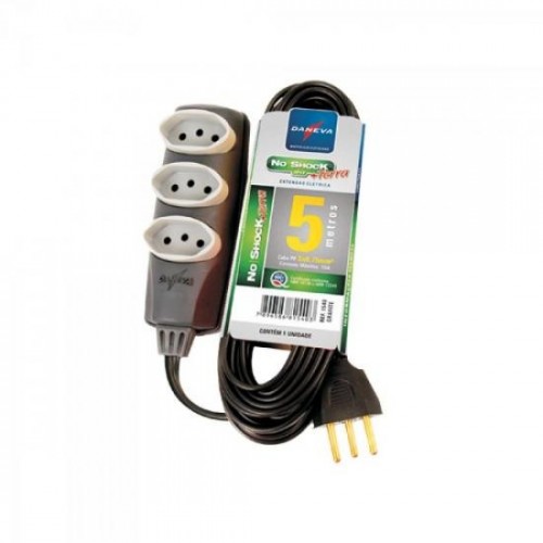 Extensão Tripla PP 3 x 0,75mm 2P+T NBR 5 Metros No Shock DANEVA