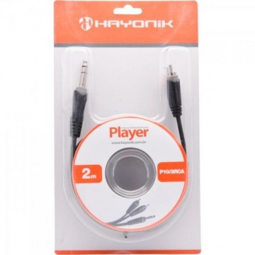 Cabo para Áudio 1P10 Estéreo X 2RCA 2m PLAYER Preto HAYONIK