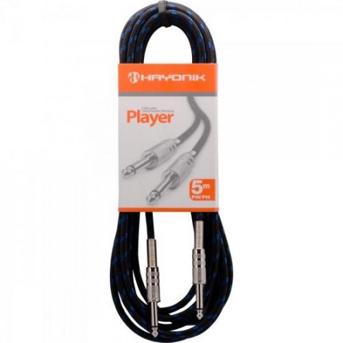 Cabo para Instrumentos P10 X P10 5m Textil PLAYER Preto/Azul HAYONIK