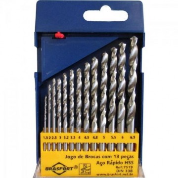 Kit Brocas de Furadeira 1,5 a 6,5mm AÇO RÁPIDO HSS BRASFORT