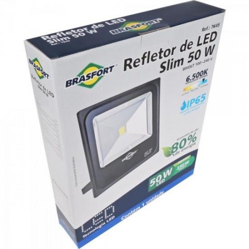 Refletor de LED 50W 6500K Bivolt SLIM Preto BRASFORT