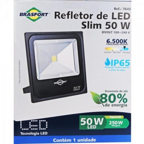 Refletor de LED 50W 6500K Bivolt SLIM Preto BRASFORT