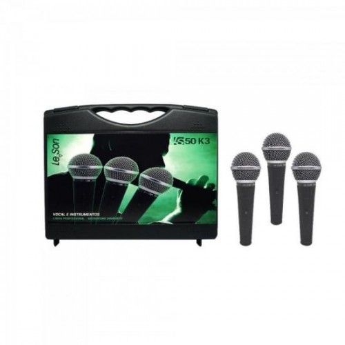 KIT c/ 3 Microfones Dinâmico LS50K3 Preto LESON