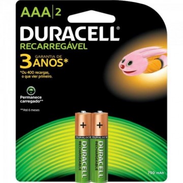 Pilha Recarregavel AAA 750mah Duracell Caixa c/12 pilhas (cartela c/2) - BLI / 12